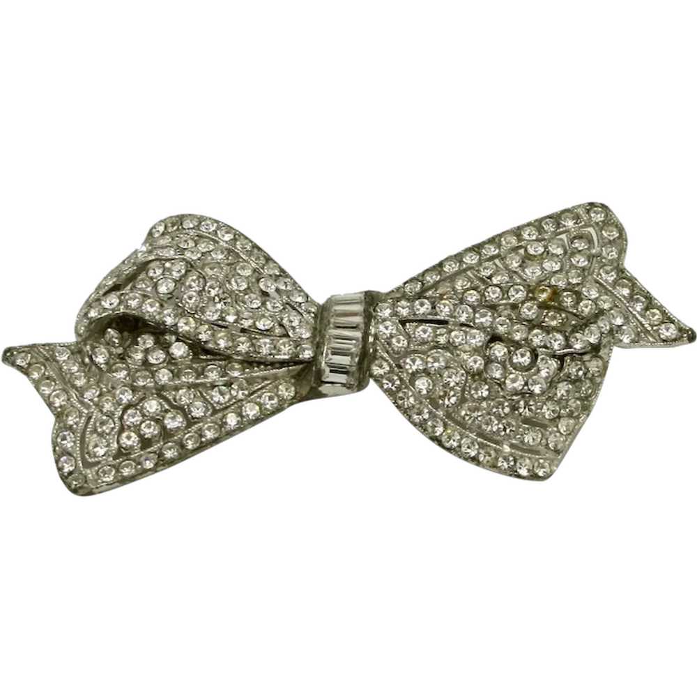 1920s Articulated Rhinestone Bow Brooch - image 1