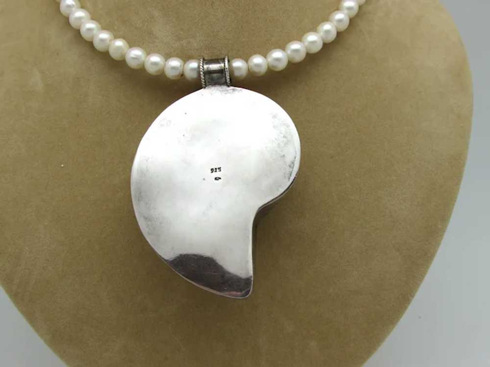 Imitation Pearl Necklace with Sterling Shell Pend… - image 7
