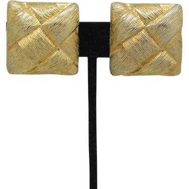Basketweave Textured Goldtone Metal Earrings - image 1