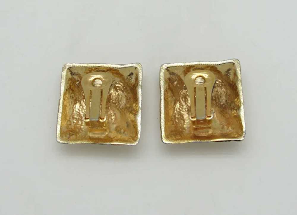 Basketweave Textured Goldtone Metal Earrings - image 3