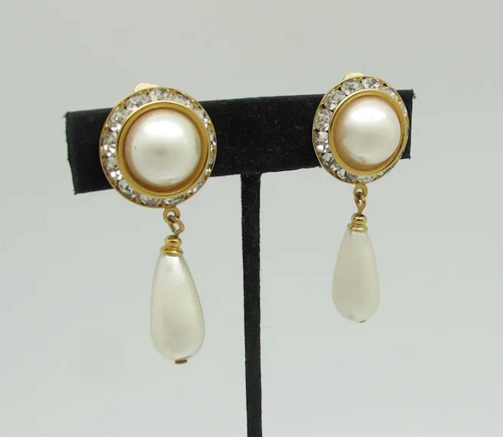 Imitation Pearl and Rhinestone Earrings With Tear… - image 2