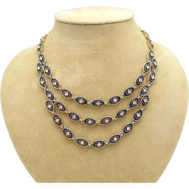 Enameled Draped Necklace With Rhinestones - image 1