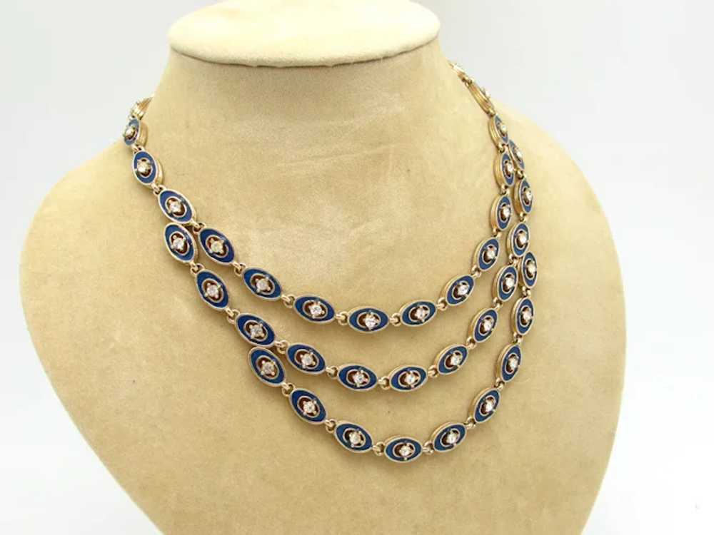 Enameled Draped Necklace With Rhinestones - image 3