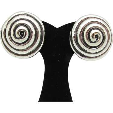 Raised Spiral Silvertone Metal Earrings - image 1