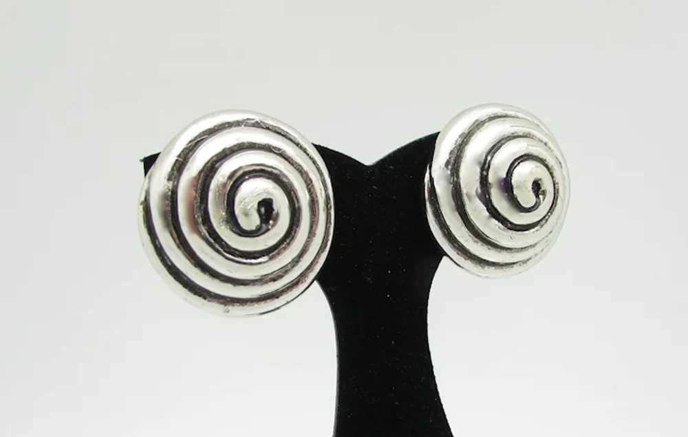 Raised Spiral Silvertone Metal Earrings - image 2