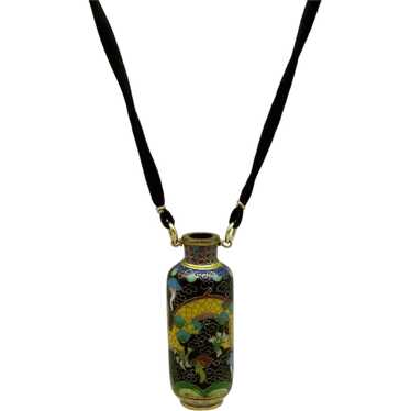 Cloisonne Pendant with Dragon Design on Cord Neck… - image 1