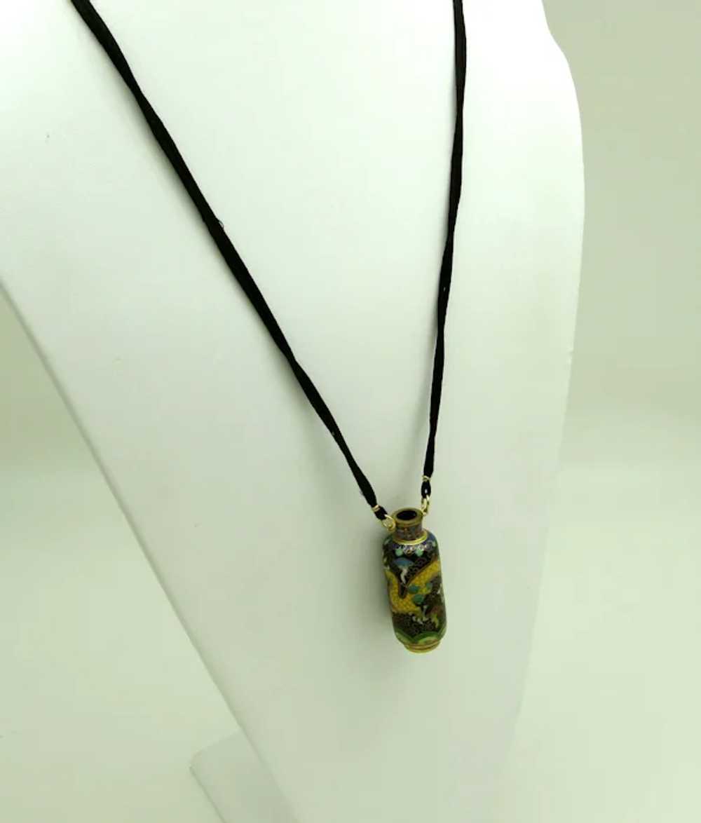 Cloisonne Pendant with Dragon Design on Cord Neck… - image 2