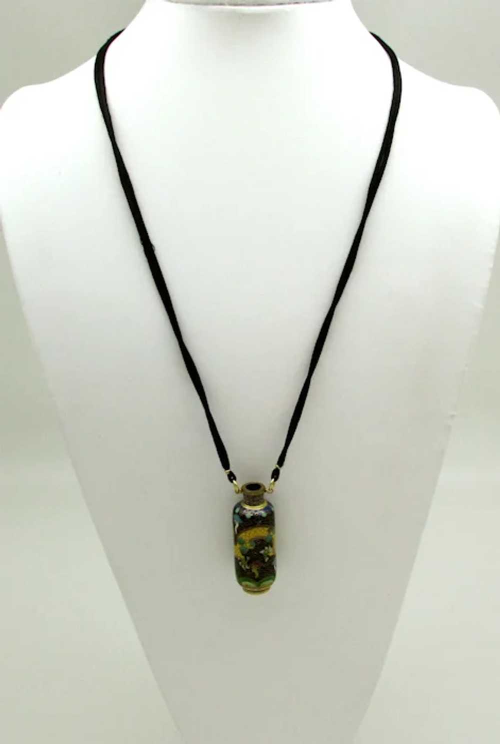 Cloisonne Pendant with Dragon Design on Cord Neck… - image 3
