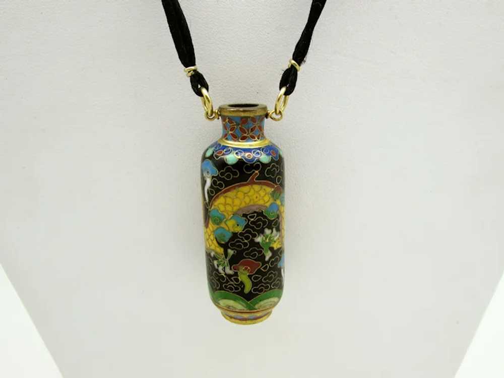 Cloisonne Pendant with Dragon Design on Cord Neck… - image 4