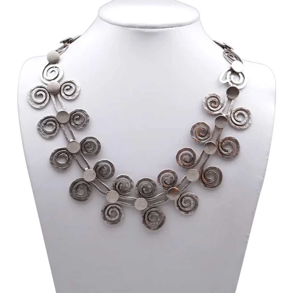 Hammered Silvertone Metal Coin Link Necklace - image 1
