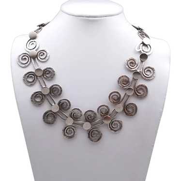 Hammered Silvertone Metal Coin Link Necklace