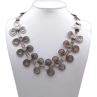 Hammered Silvertone Metal Coin Link Necklace - image 1