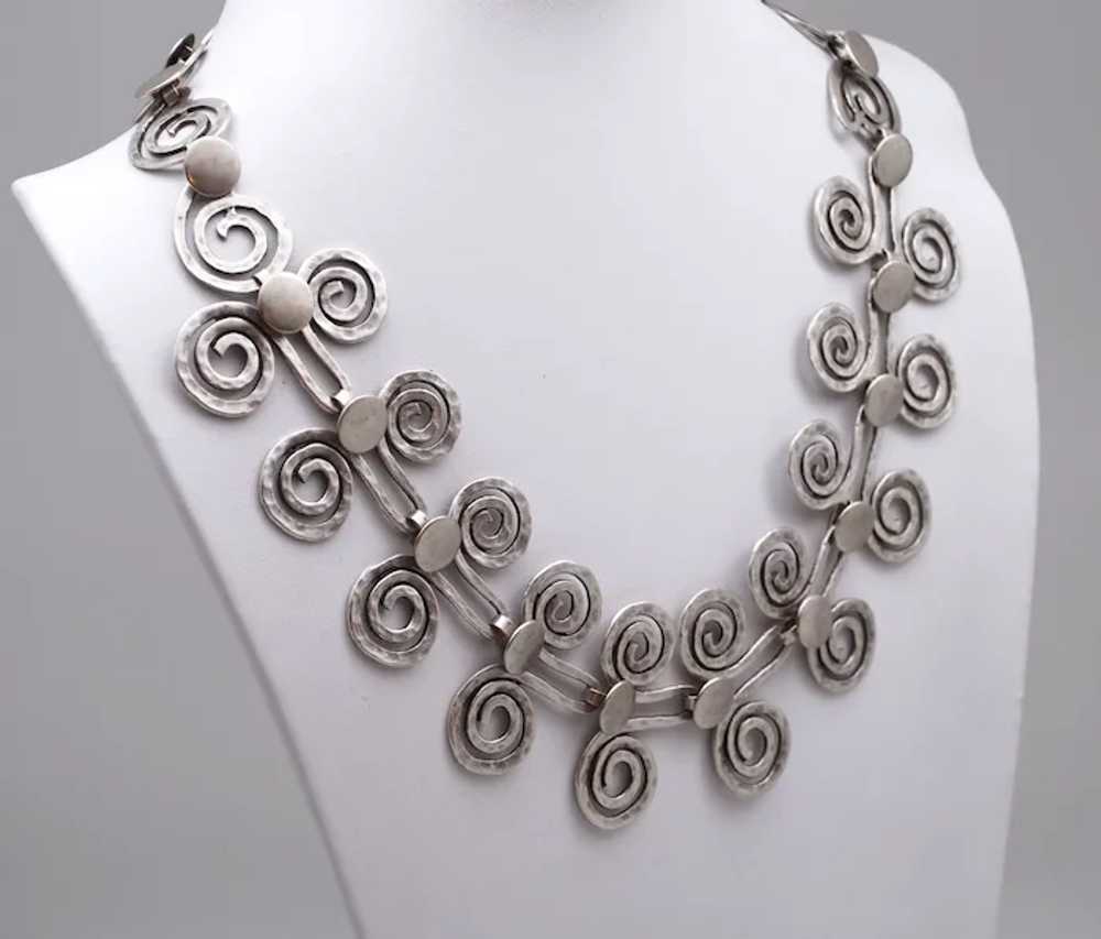 Hammered Silvertone Metal Coin Link Necklace - image 2