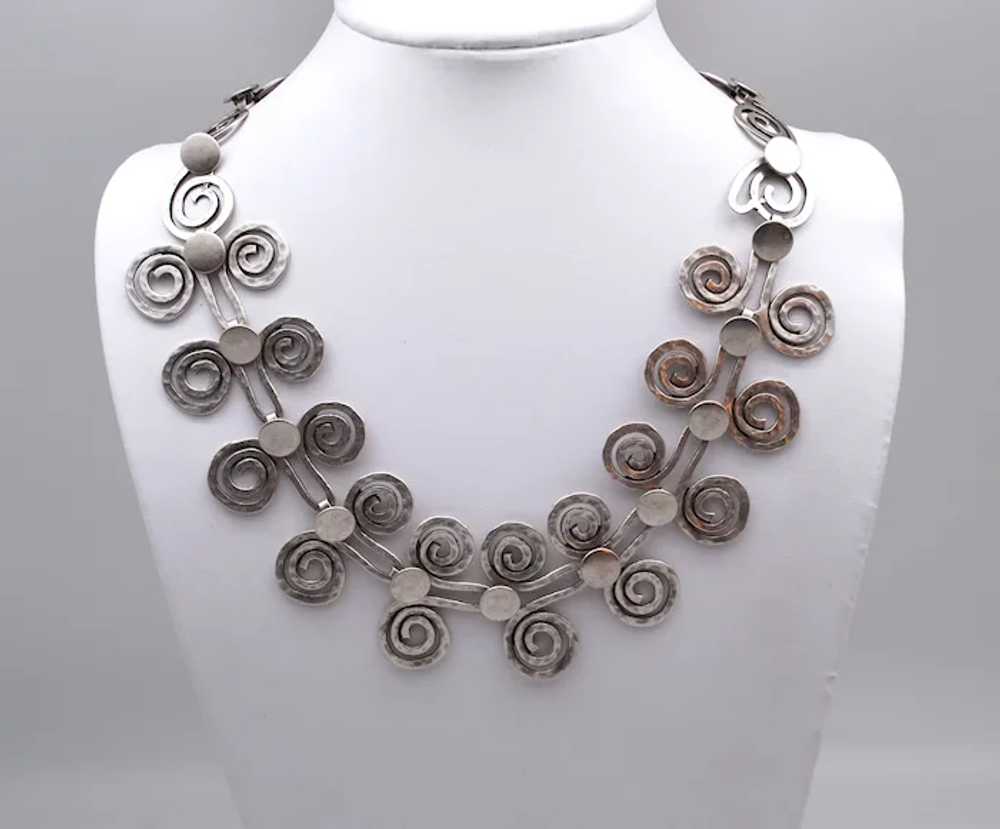 Hammered Silvertone Metal Coin Link Necklace - image 3