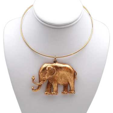 Goldtone Metal Elephant Pendant on Neckwire