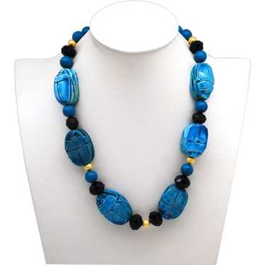 Scarab and Faceted Glass Bead Necklace - image 1