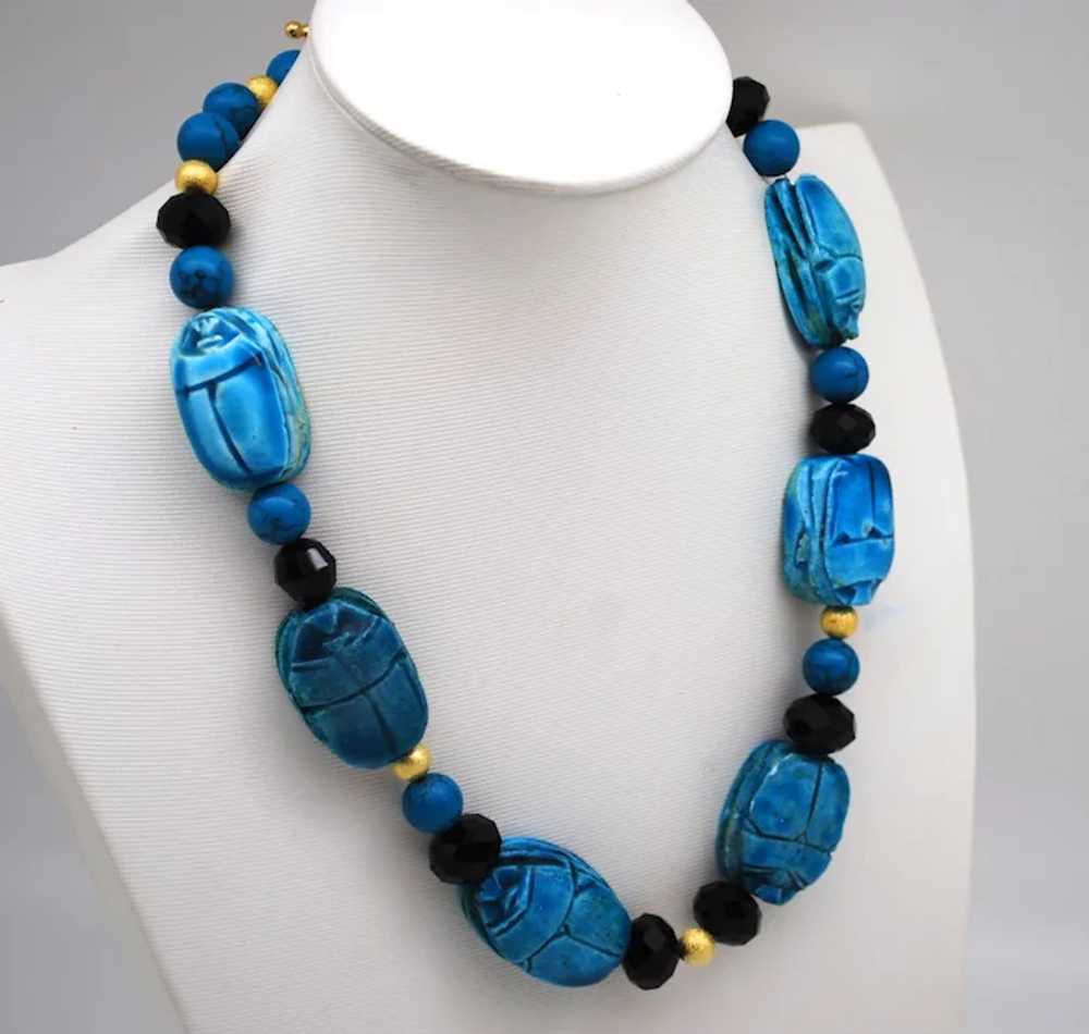 Scarab and Faceted Glass Bead Necklace - image 2