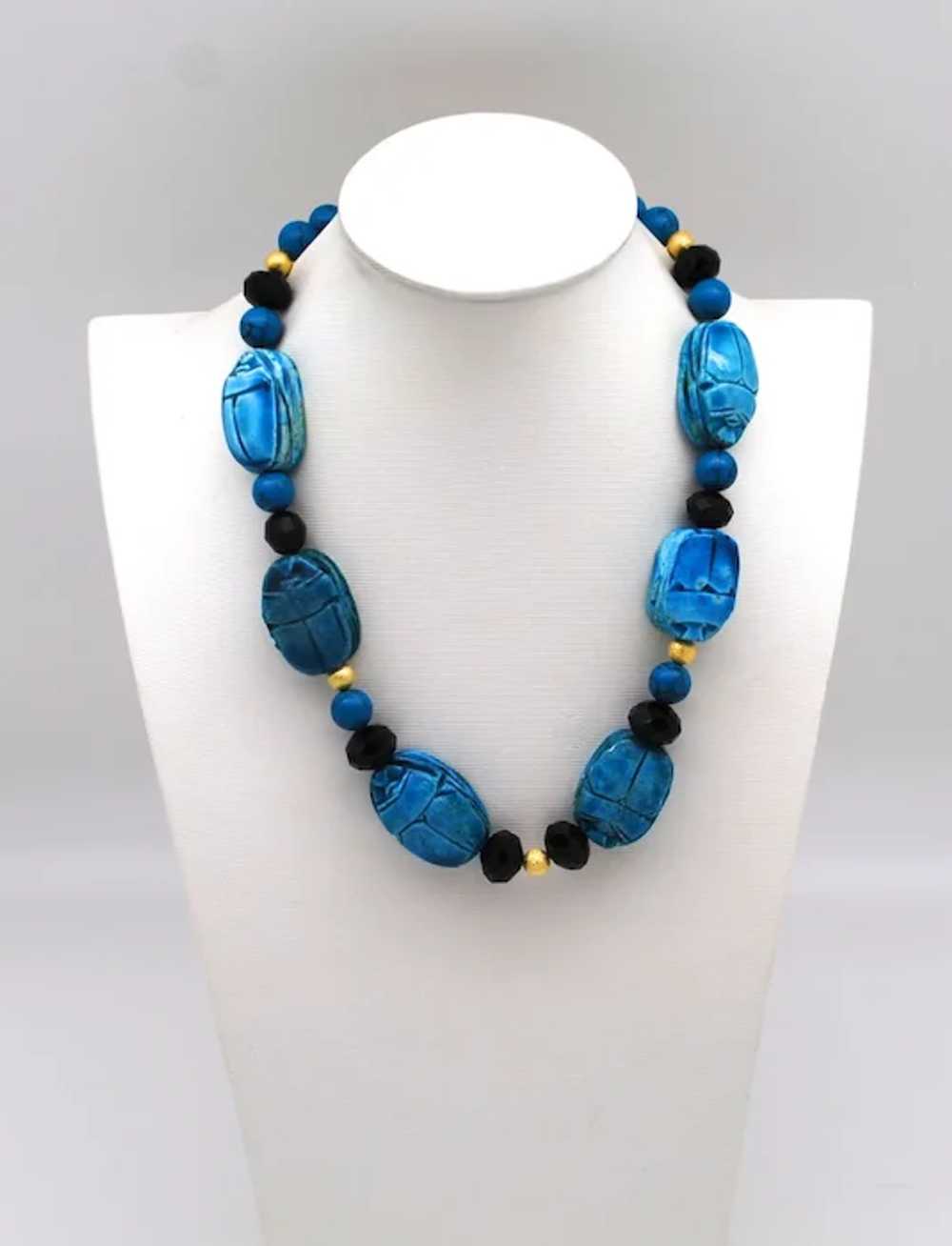 Scarab and Faceted Glass Bead Necklace - image 3