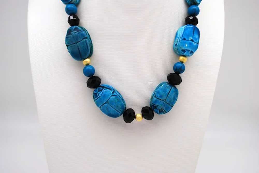 Scarab and Faceted Glass Bead Necklace - image 4