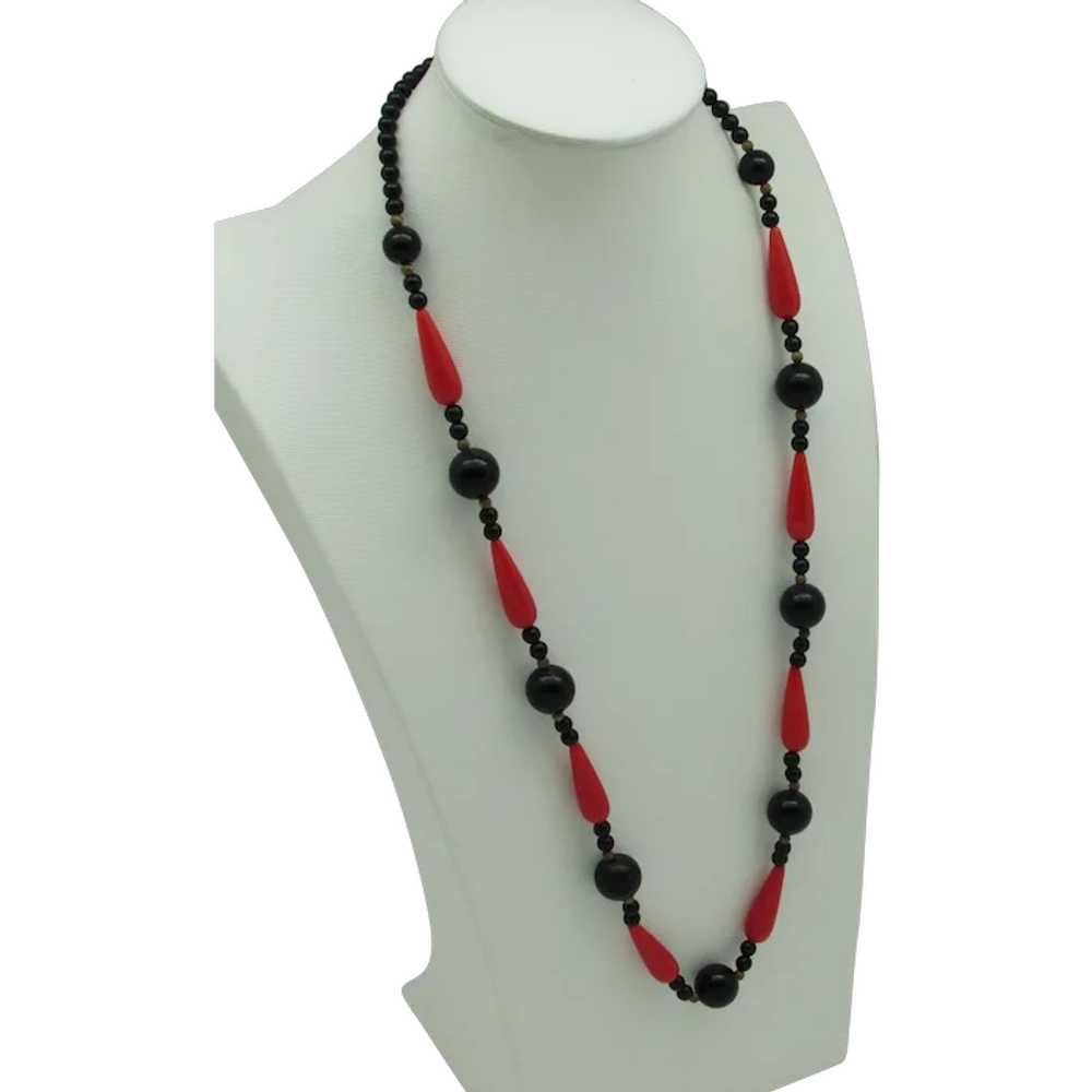 Art Deco Style Red and Black Bead Necklace - image 1
