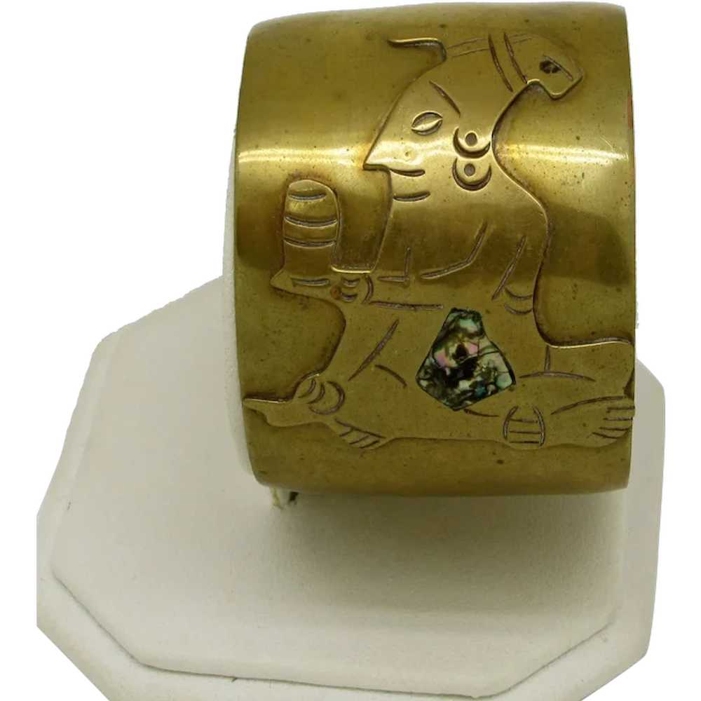 Mexican Brass and Abalone Cuff - image 1