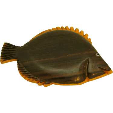 Wood and Bakelite Fish Brooch