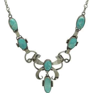 Ornate Sterling & Turquoise Necklace - image 1