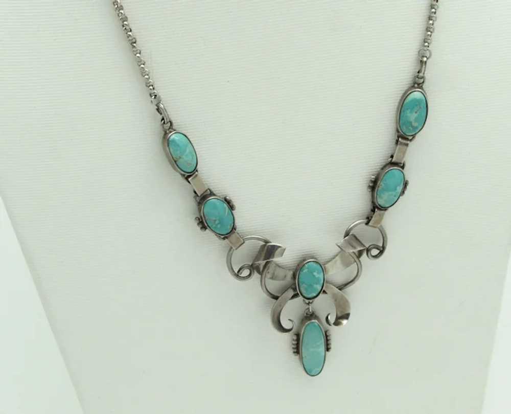 Ornate Sterling & Turquoise Necklace - image 2