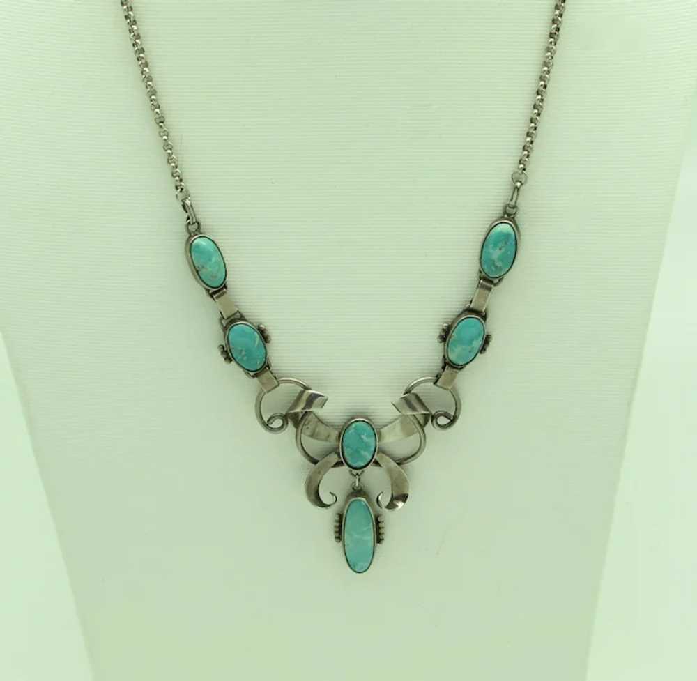 Ornate Sterling & Turquoise Necklace - image 3