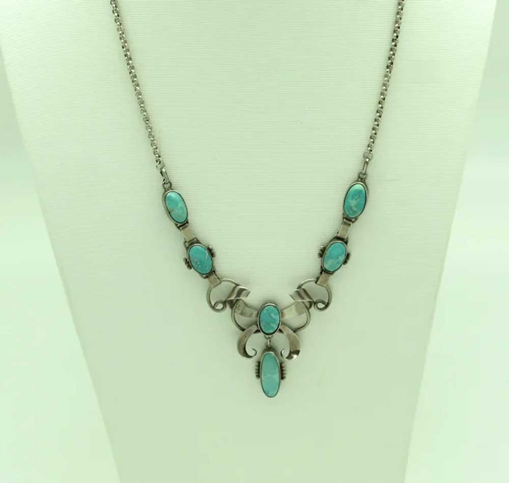 Ornate Sterling & Turquoise Necklace - image 4