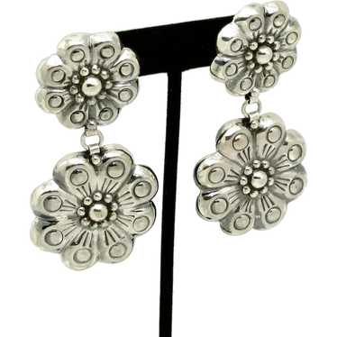 Repousse Double Flower Sterling Earrings - image 1