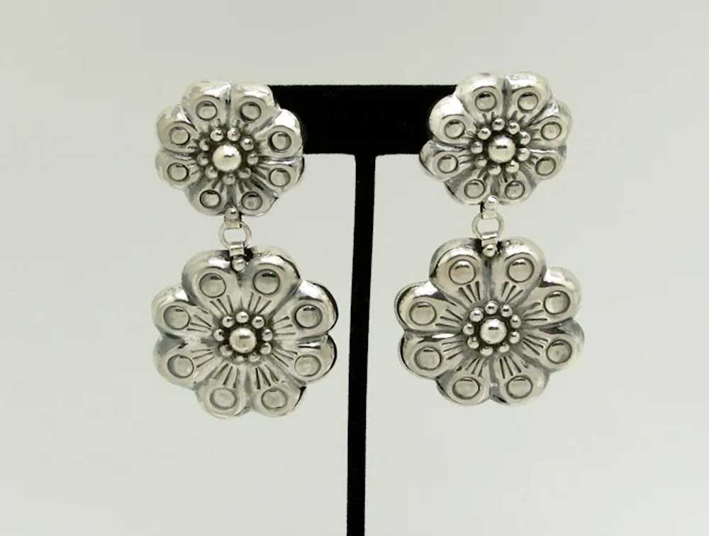 Repousse Double Flower Sterling Earrings - image 2