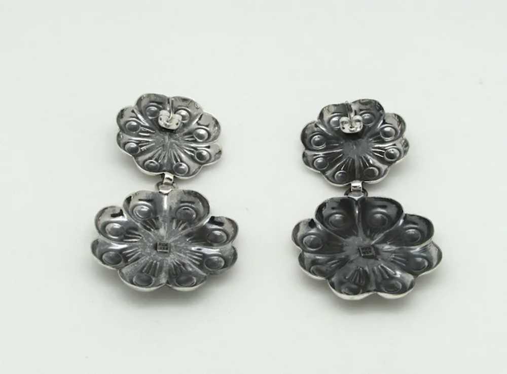 Repousse Double Flower Sterling Earrings - image 3