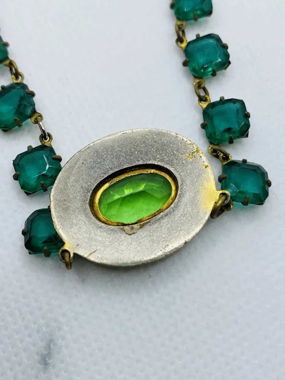 Antique Green and Brown Enamel Green Glass Neckla… - image 8