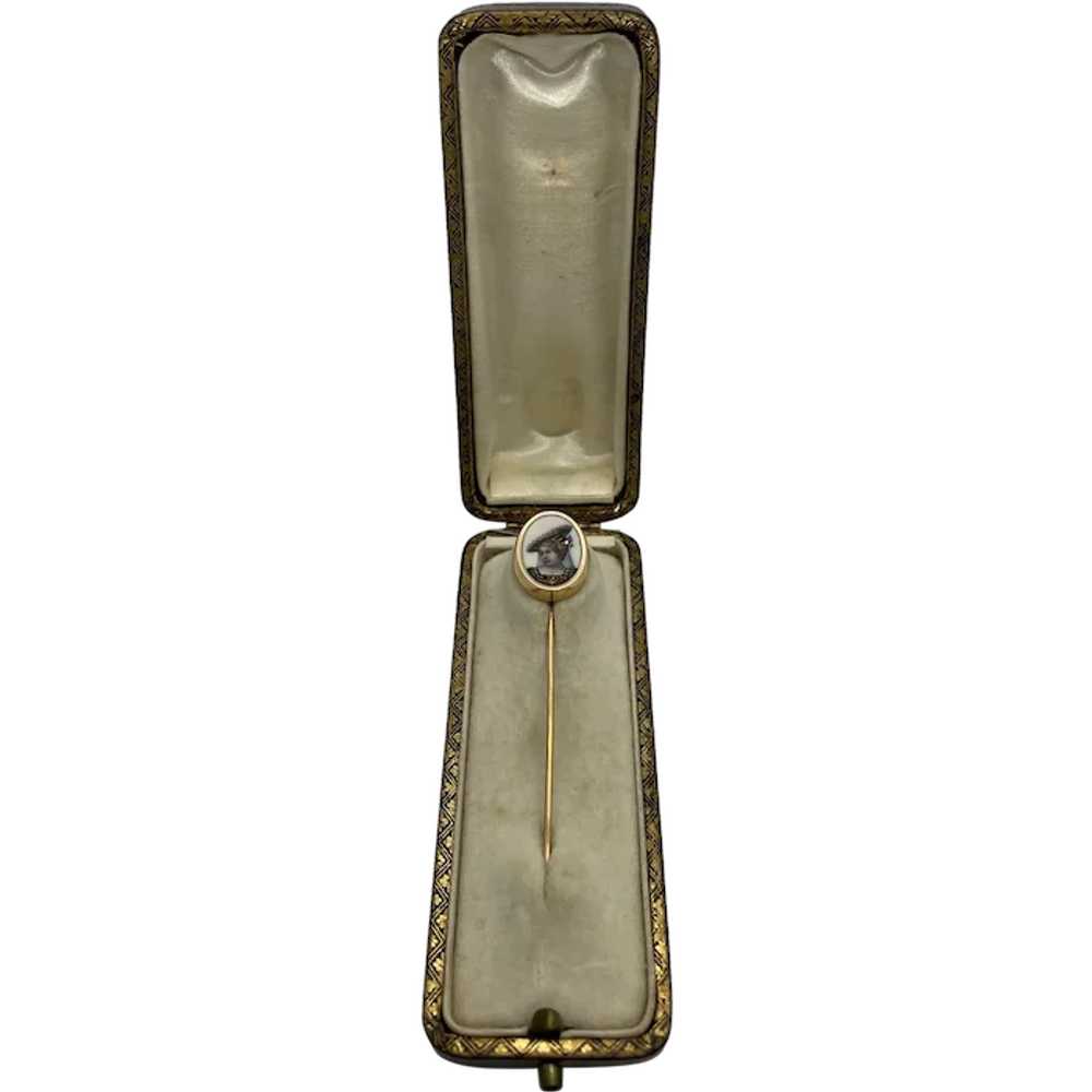 Antique French Enamel Diamond Stick Pin with Box - image 1
