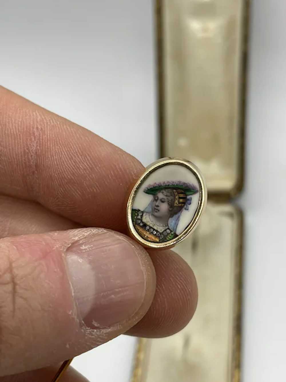 Antique French Enamel Diamond Stick Pin with Box - image 5