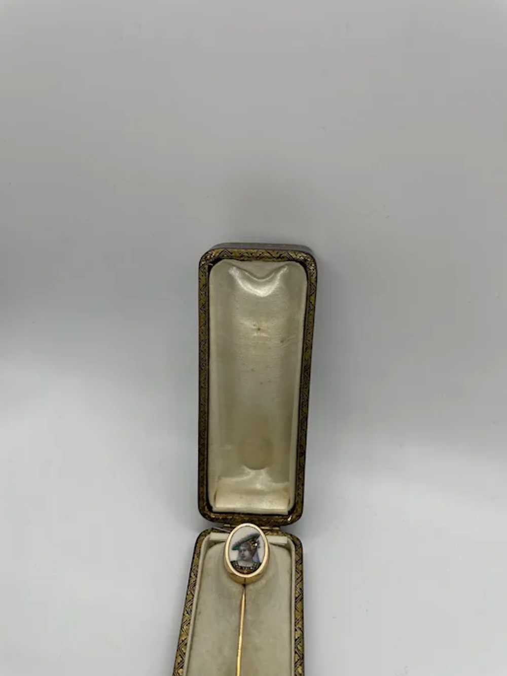 Antique French Enamel Diamond Stick Pin with Box - image 6