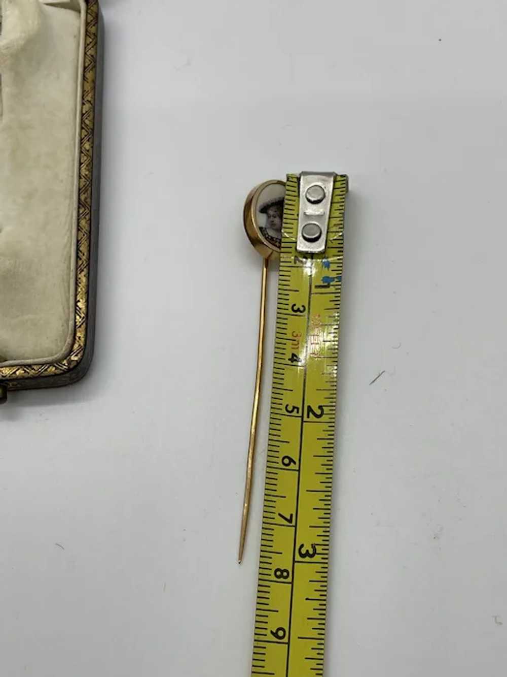 Antique French Enamel Diamond Stick Pin with Box - image 9