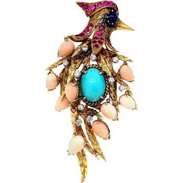 18K Gold Ruby Turquoise Lapis Lazuli Coral and Di… - image 1