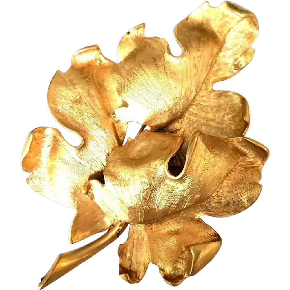 Large Judy Lee Gold Tone Curled Triple Oak Leaf B… - image 1
