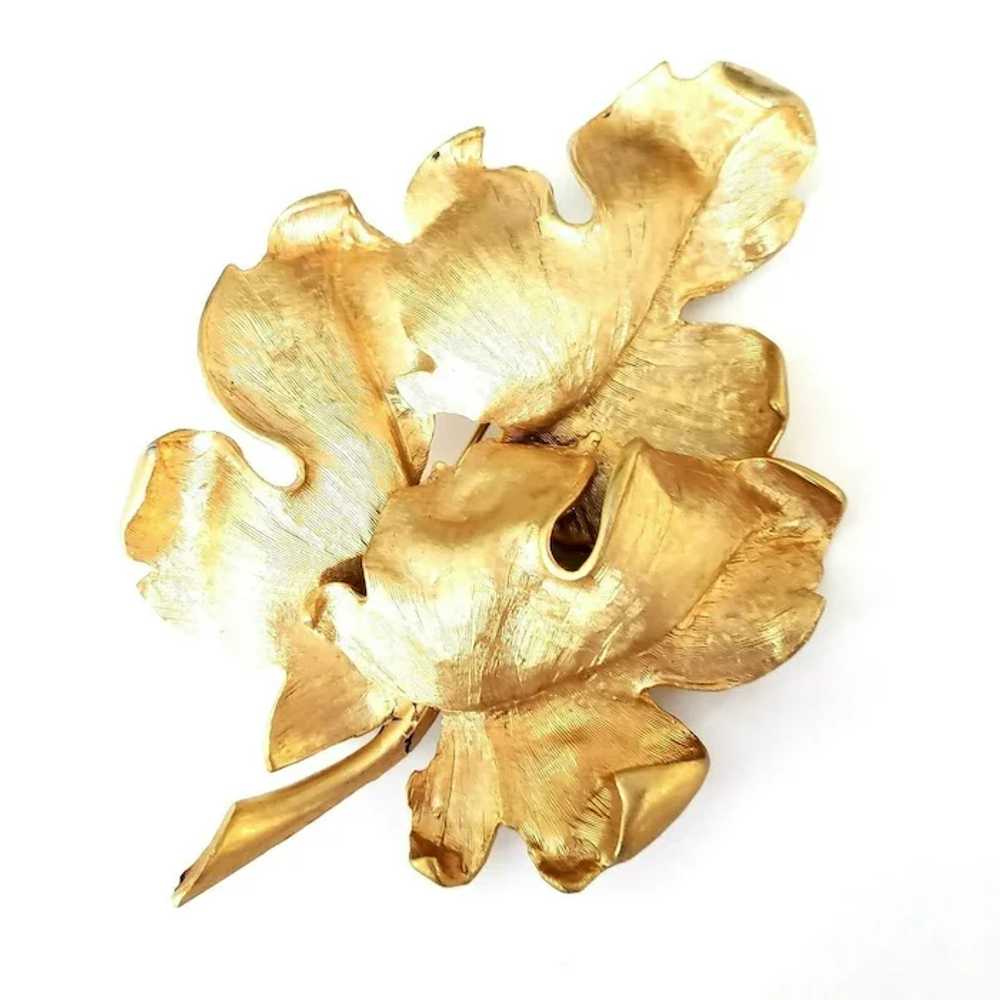 Large Judy Lee Gold Tone Curled Triple Oak Leaf B… - image 3