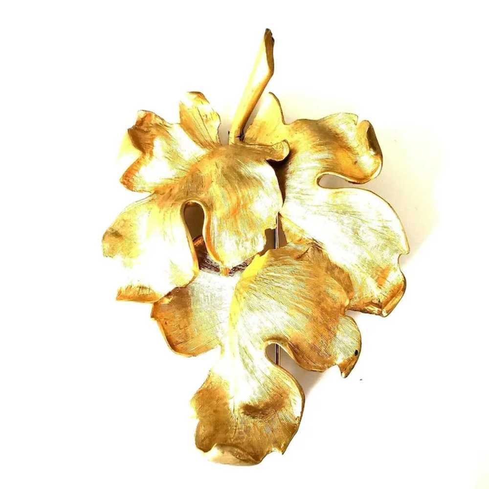 Large Judy Lee Gold Tone Curled Triple Oak Leaf B… - image 4