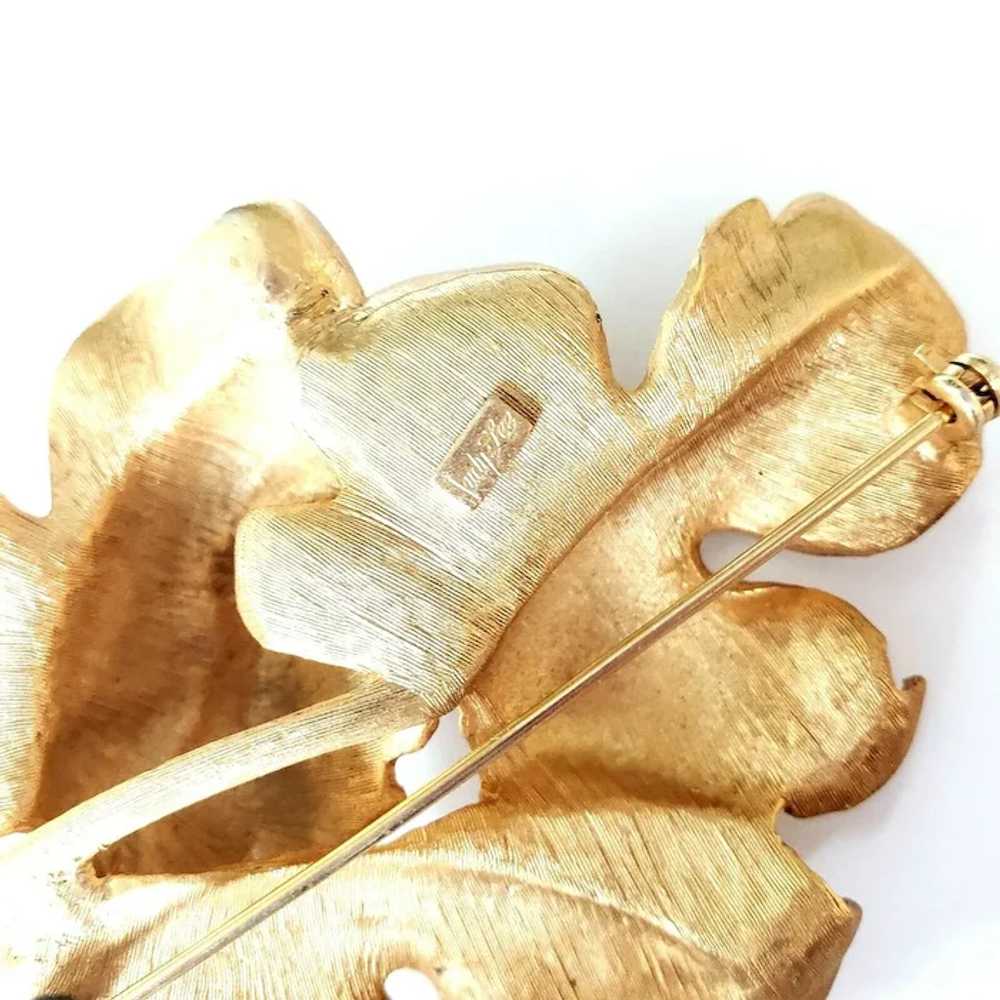 Large Judy Lee Gold Tone Curled Triple Oak Leaf B… - image 5