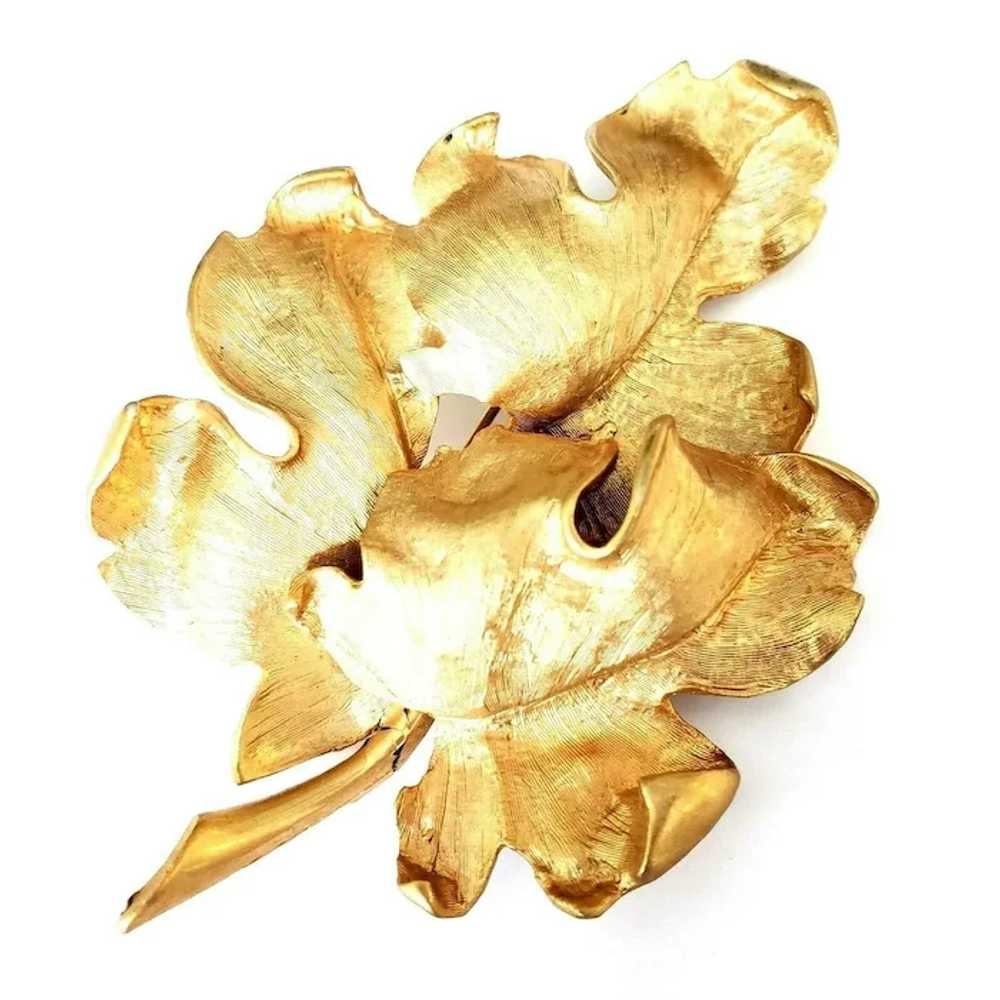 Large Judy Lee Gold Tone Curled Triple Oak Leaf B… - image 8