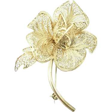 Sterling Silver Cannetille Flower Pin Unsigned