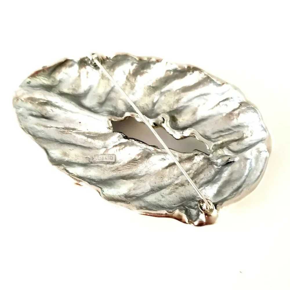 Huge Ciner Abstract Brushed Silver Plated Shell B… - image 7
