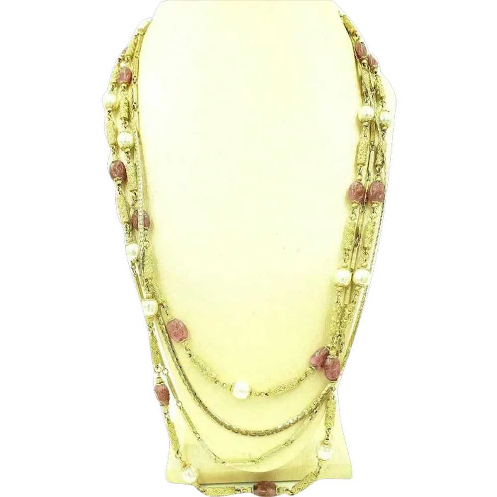 Vendome Pink and Gold Tone Multi Strand Necklace - image 1