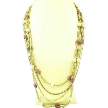 Vendome Pink and Gold Tone Multi Strand Necklace - image 1