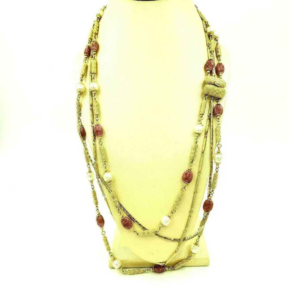 Vendome Pink and Gold Tone Multi Strand Necklace - image 2