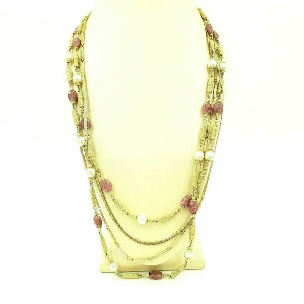 Vendome Pink and Gold Tone Multi Strand Necklace - image 3